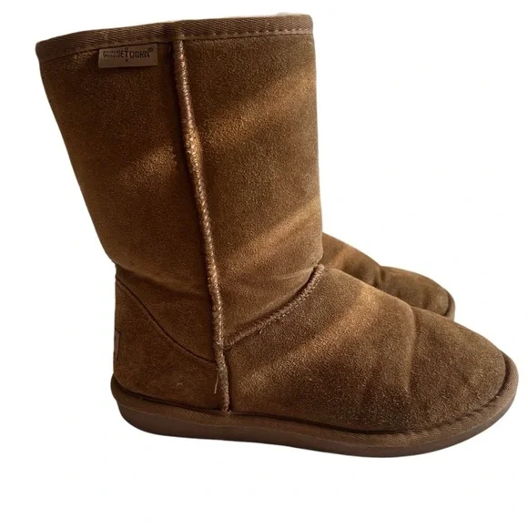 Minnetonka Genuine Sheepskin leather Women Olympia Short Boots Golden Tan size 8 - Picture 5 of 15